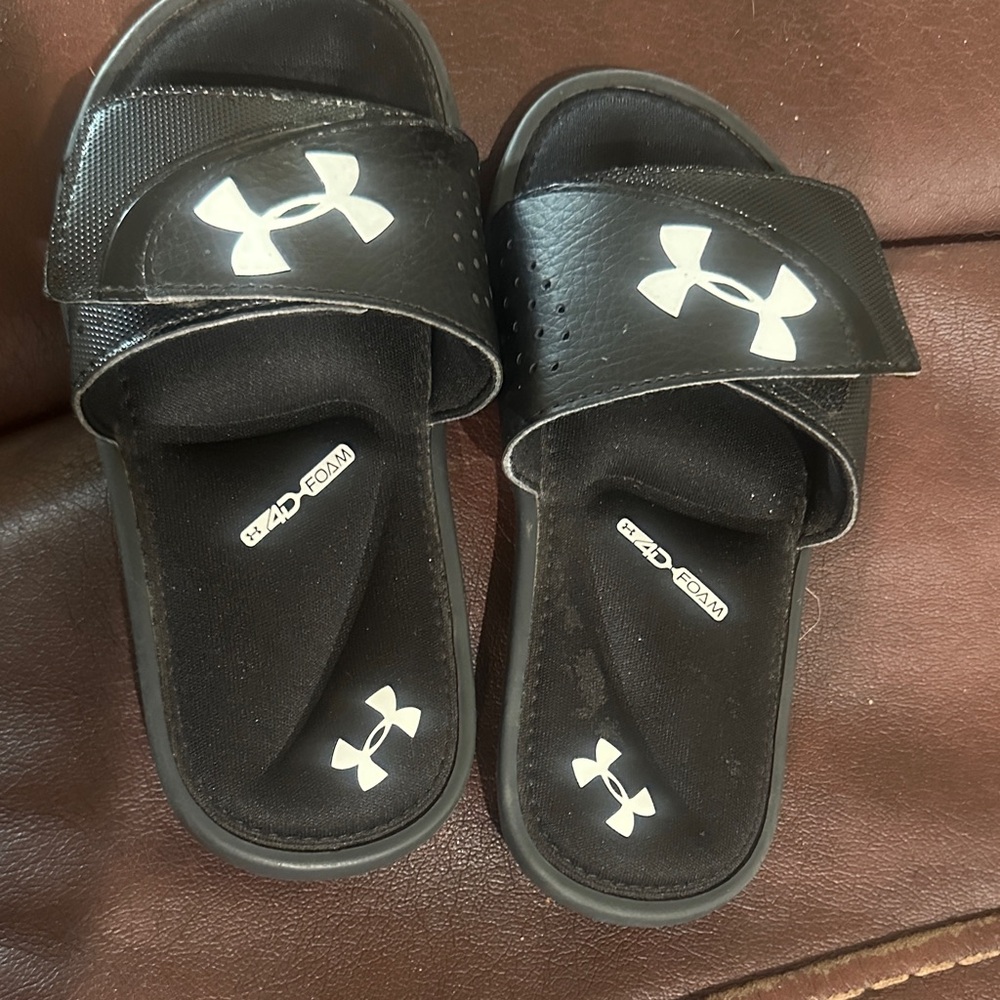 Under Armour Black Kids Slide Sandals with White Logos